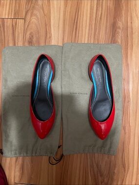 Bottega Veneta Red Patent Pointed Toe Slip-On Flats
